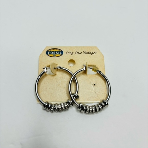 FOSSIL Rondel Nuget Silver Charm Hoops - Picture 1 of 6